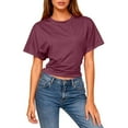 thumbnail image 2 of LNWUY Women's Oversize Workout Crop Tops Casual Short Sleeve Drop Shoulder T-Shirts Roll Hem Basic Loose Yoga Running Tees Red M, 2 of 8