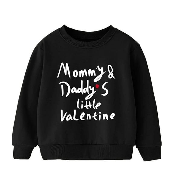 Boys Sweatshirts Valentine's Day Kids Long Sleeve Crew Neck Pullover Letter Print Lined Warm Black 1 Years-3 Years