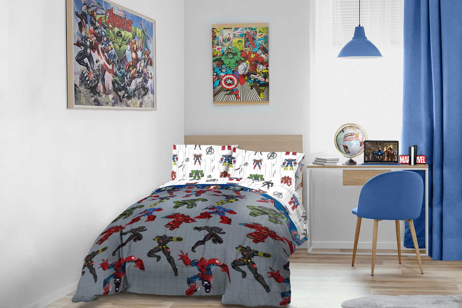 Marvel Avengers Mech Punch 4-Piece Childs Grey Microfiber Bed-in-a-Bag, Twin