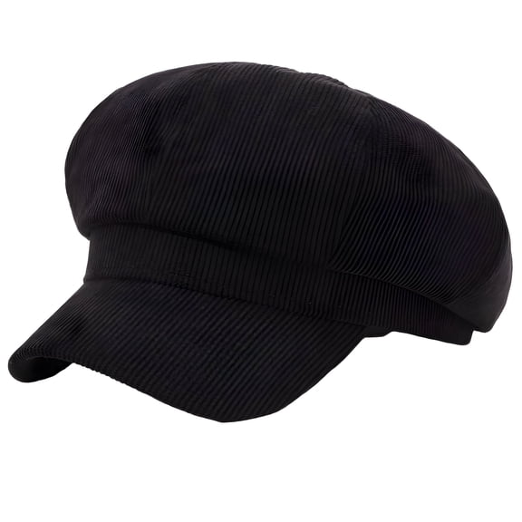 TELOLY Corduroy Fabric Newsboy Cap for Men - Soft and Comfortable Wool Hat, Black