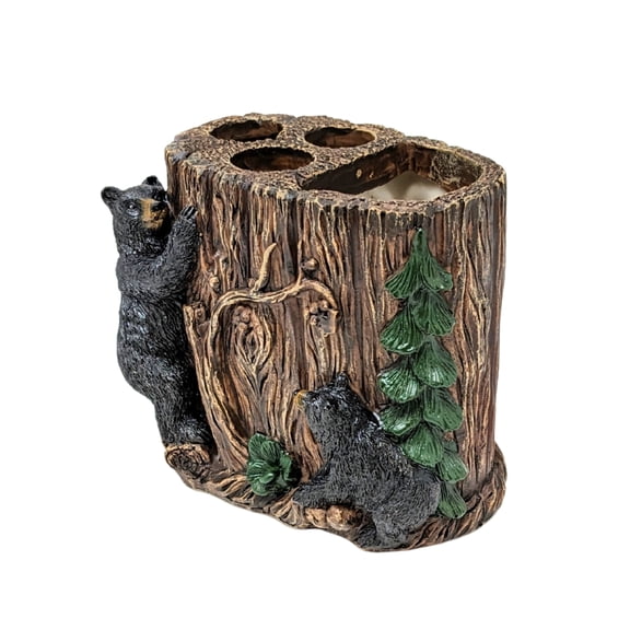 Woodland Bears Around the Tree Toothbrush Holder โ Rustic Resin Bear-Themed Bathroom Organizer โ Cabin & Lodge Decor โ Holds Toothbrushes, Toothpaste, or Razor