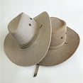thumbnail image 3 of Meidiya Men's Cowboy Hat Straw Western Cowboy Hat Fedora Outdoor Wide Brim Hat with Strap and Belt, 3 of 8