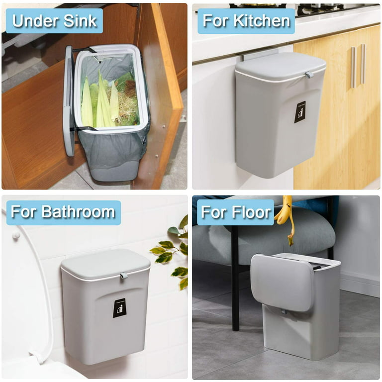 Stainless Steel Trash Can With Lid And Inner Bucket, Kitchen Hanging  Compost Bin, For Counter Top, Under Sink Or Wall Mount, Small Garbage Can  For Cabinet Door Mounted, Cupboard/bathroom/bedroom/living Room Accessories  