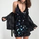 thumbnail image 3 of Vestido Mini vestido ajustado con lentejuelas y purpurina para mujer, vestido de baile disco con cuello en V profundo (negro M) Kuymtek Negro T M para Mujer, 3 of 7