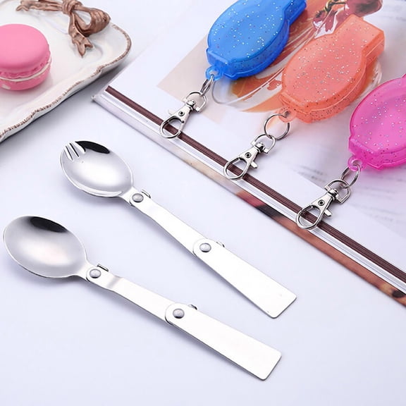1PCS Foldable Spoon Set,Folding Travel Utensil,Camping Eating Utensils,Portable Folding Spoon with Plastic Storage Cases, for Travel Camping Outdoors Picnic,BPA Free ,Machine Washable(Orange)