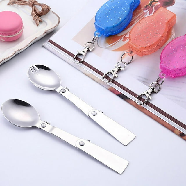 Fiudx Cuchara-Tenedor Plegable para Exteriores, Utensilio de Viaje de Acero Inoxidable, Diseño Compacto y Portátil, Herramienta Multifuncional, Ideal para Camping, Senderismo y Picnic, Tamaño de 16 C
