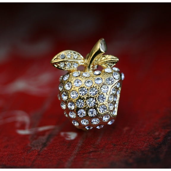Crystal Bitten Apple Brooch Pin