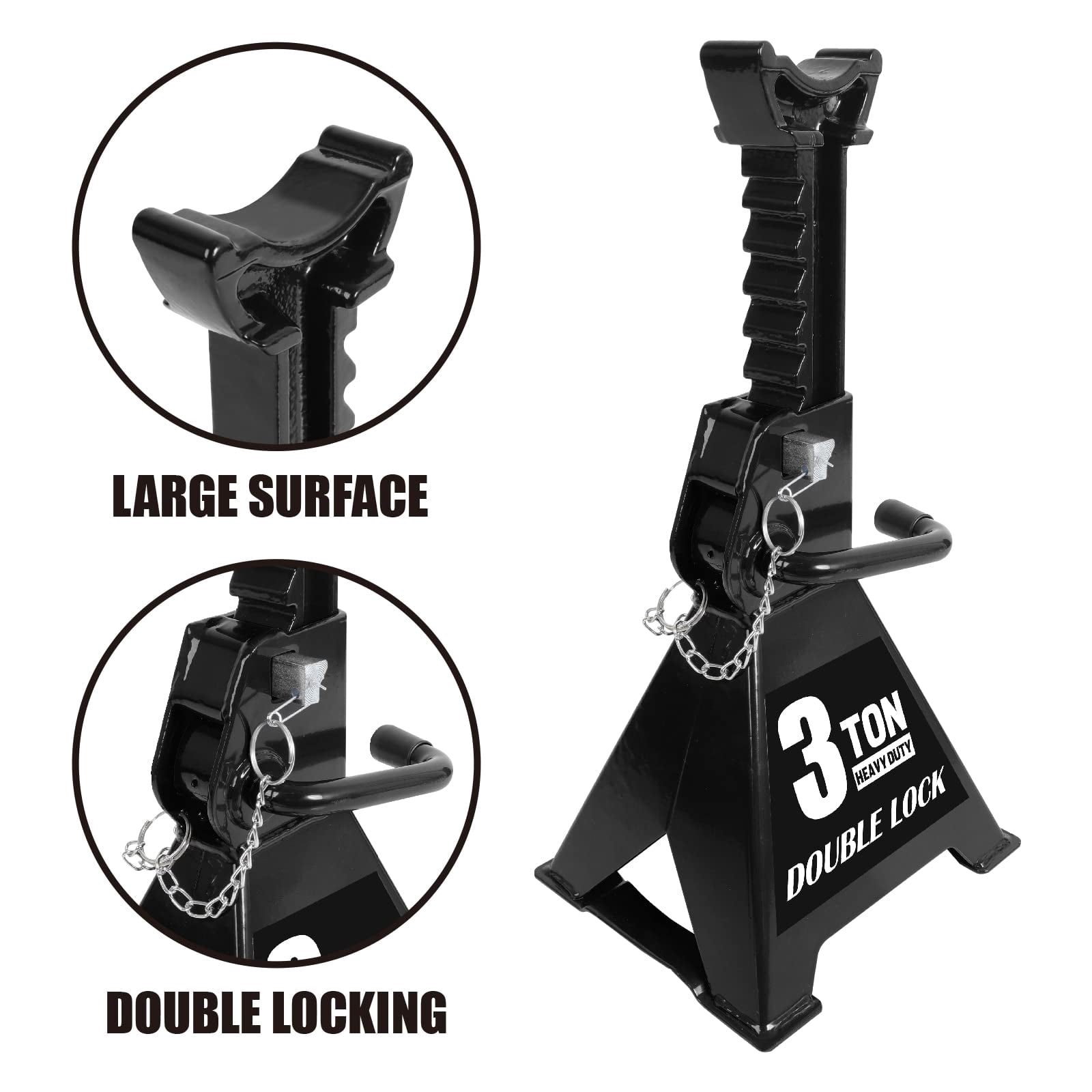 BLACK JACK Steel Heavy Duty Jack Stands: Double Locking Pins, 3 Ton (6,000 lb) Capacity, Black, 1 Pair