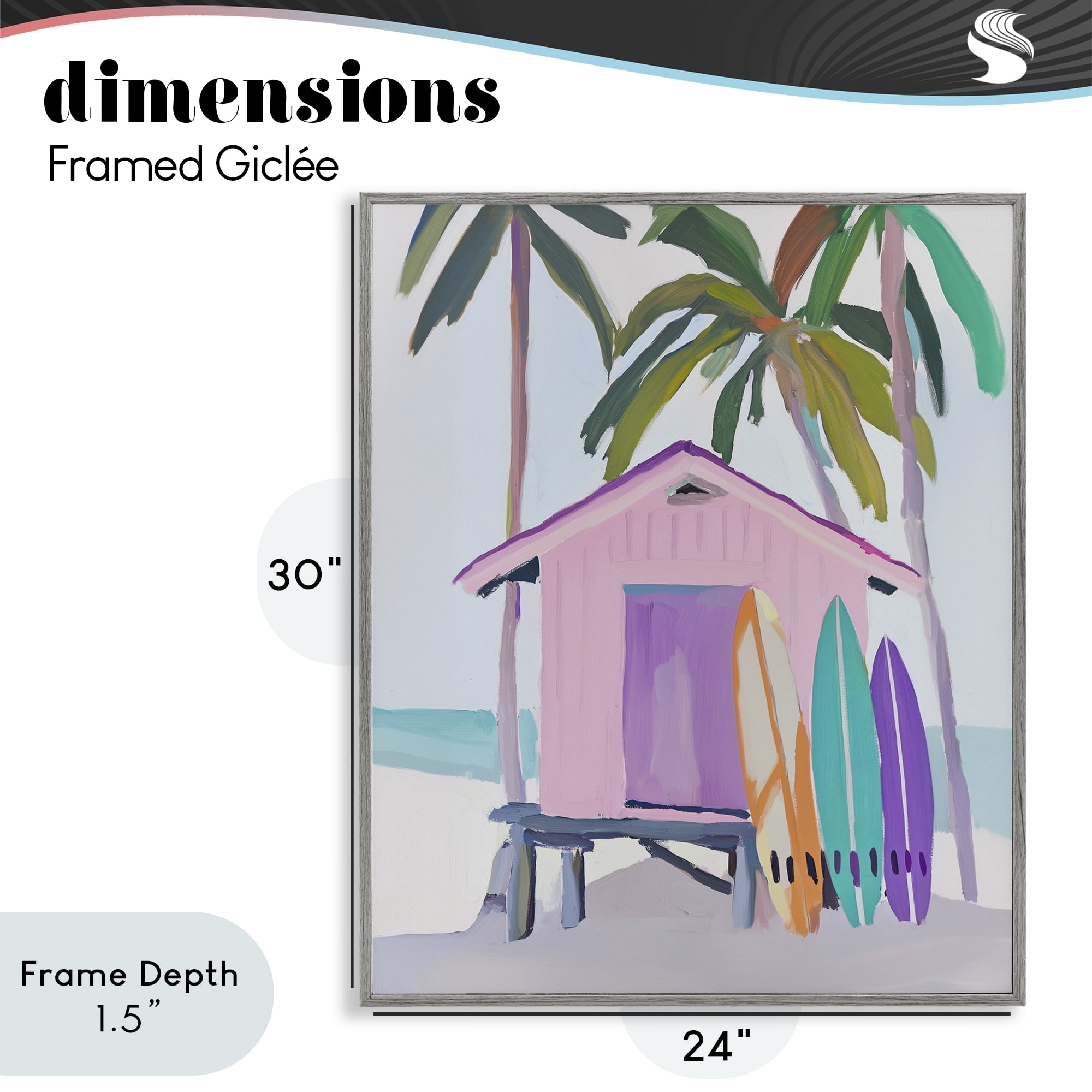 Stupell Industries Pink Beach Hut with Surfboards Gray Framed Giclee Art, design by Sisi and Seb