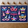 thumbnail image 3 of Colorful Happy Purim Banner Festive Purim Display Mask Design Party Hat Decor Festive Backdrop for Jewish Holiday Purim Celebration Indoor Party, 3 of 9