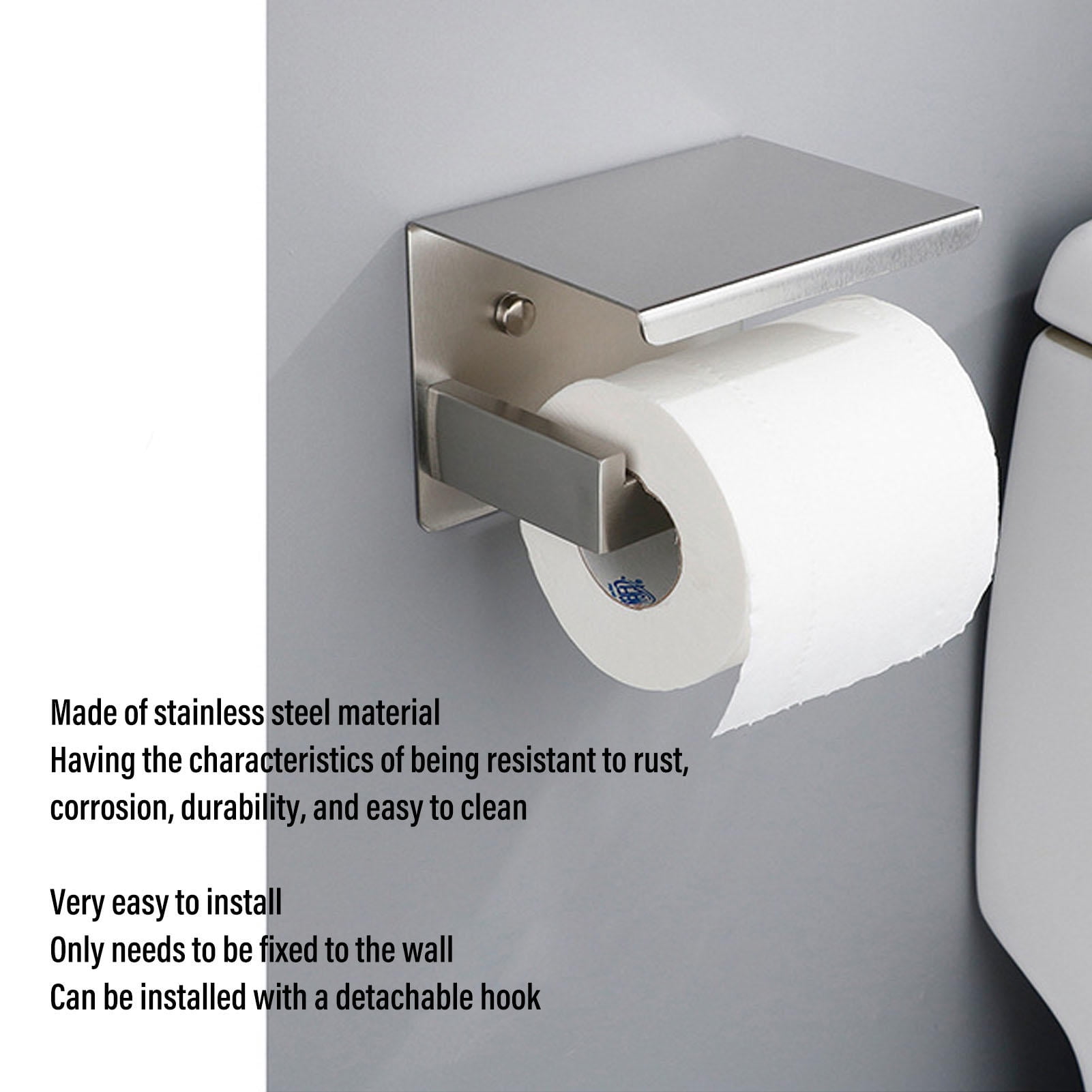 Suodoka Stainless Steel Toilet Paper Holder with Shelf – Rust‑Resistant, Easy Install, Mobile Phone Storage, Elegant Design