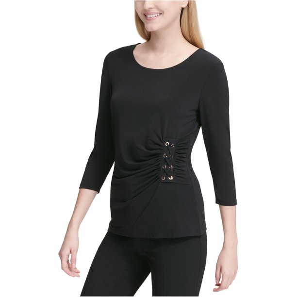 Calvin Klein Blusa con cordones para mujer, negro, extragrande Calvin Klein Pull-over