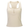 thumbnail image 1 of Camiseta sin mangas con cuello en U bajo y detalle de botones para mujer - Entallada, sin mangas, poliéster, para outfits de día/noche (tallas S-XL), 1 of 5
