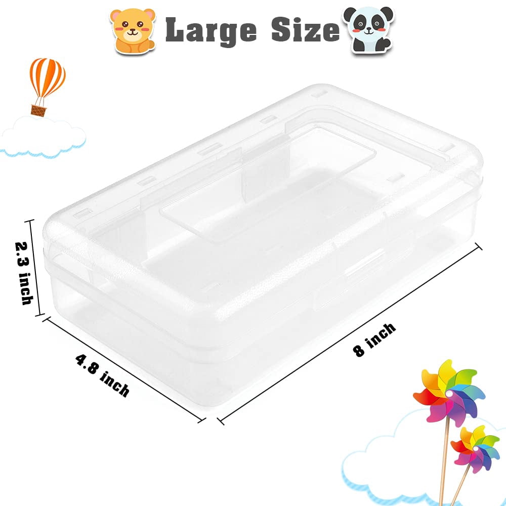 Pencil Box, Large Capacity Clear Pencil Case, 1 Pack Hard Pencil Case, Clear Crayon Box with Snap-tight Lid Stackable Design, Plastic Storage Box for Office Supplies, Pink