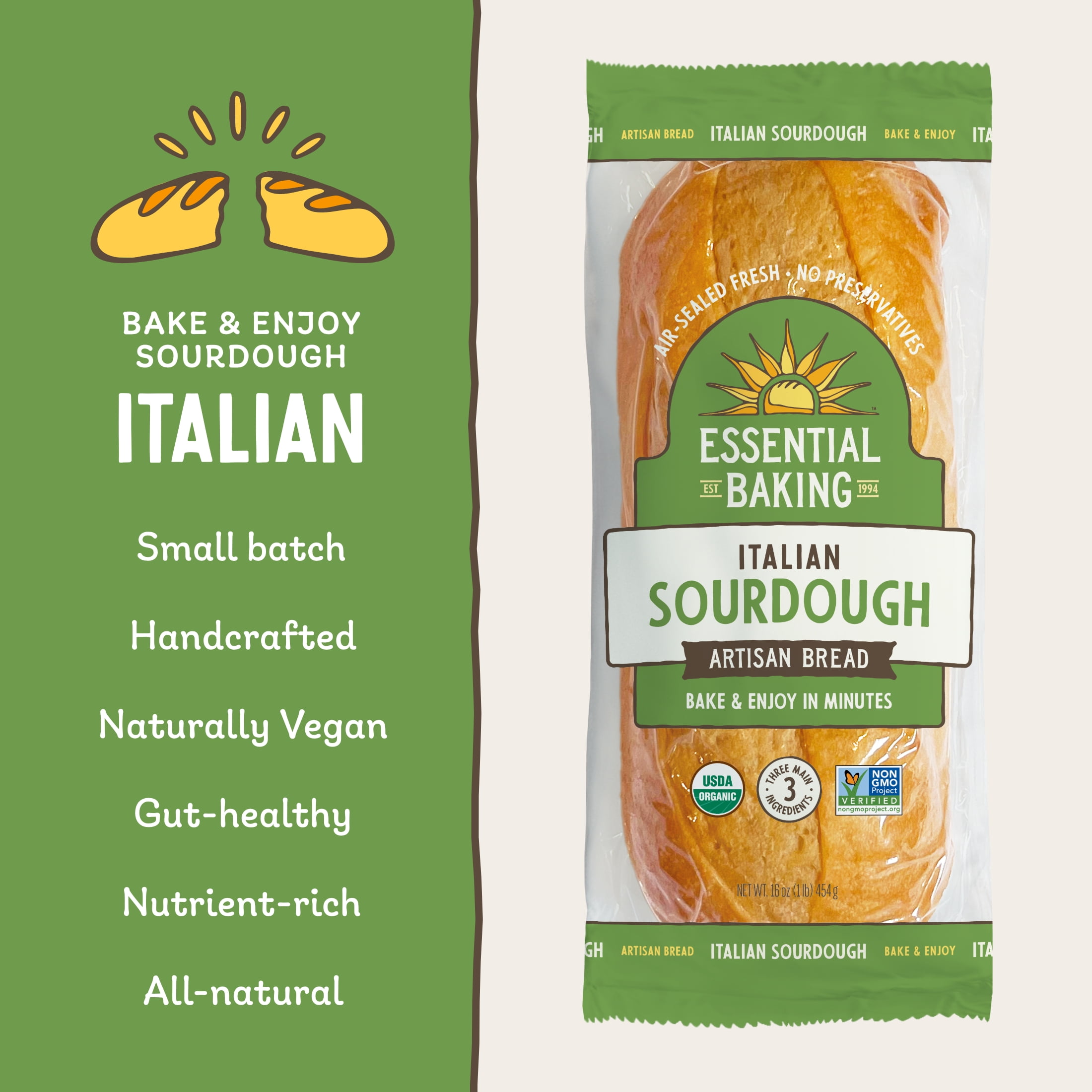 Essential Bake at Home Italian Sourdough Bread, Certified Organic, 16 oz, 4 Pack