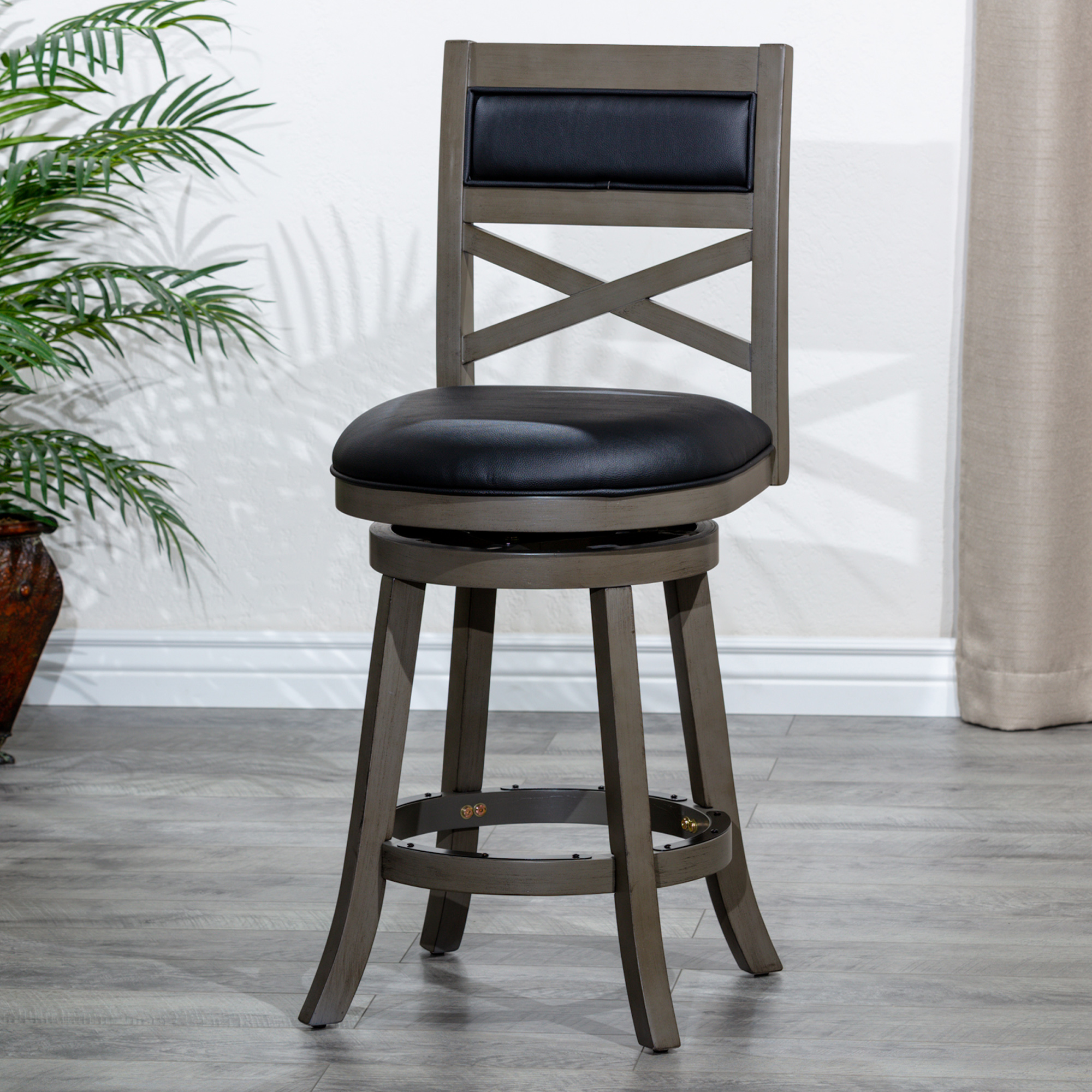 Cfowner 30" Bar Height XBack Swivel Stool, Weathered Gray Finish