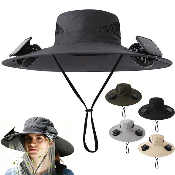 Wide Brim Solar Fan Hat with Solar and USB Charging, 3 Speed Outdoor Fishing Hat for Men and Women, Camping