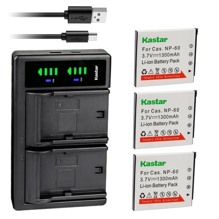 Kastar 3-Pack Battery and LTD2 USB Charger Replacement for Casio Exilim EX-FS10 Exilim EX-FS10BE Exilim EX-FS10GY Exilim EX-FS10RD Exilim EX-S10 Exilim EX-S12 Exilim EX-Z29 Exilim EX-Z29BE