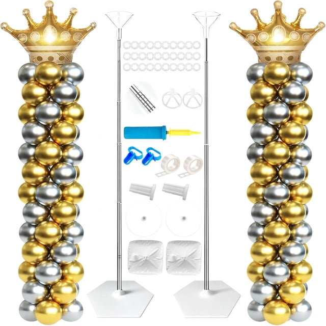 Juego de 2 kit de Soportes de Columna Arco para Globos, Soporte Telescópico Metálico de Altura Ajustable con Accesorios Base para Globos, Mamparas para Decoracion de Fiestas, Navidad y Bodas