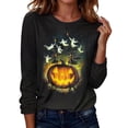 thumbnail image 3 of Craaazy Halloween Casual Tops for Women Loose Multicolor Crew Neck Long Sleeve Ghost Pumpkin Haunted House Halloween Printed Top Outdoor Shopping Blouse, 3 of 8