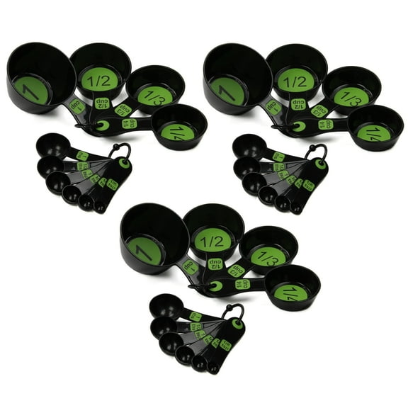 Chef Craft 10 Piece Easy Read Measuring Cups & Spoons Set - Black / Green 3 Sets