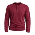 thumbnail image 3 of Men's Long Sleeve Henley Shirts 3 Button Spring Casual Tshirts Comfy Crew Neck Soft Basic Tops Red XL, 3 of 6