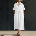 thumbnail image 4 of Pounoo Women's Midi Dresses Short Sleeve Collared Shirt Dresses Daily Errands Soft Breathable Loose Casual Dresses Gift, 4 of 6