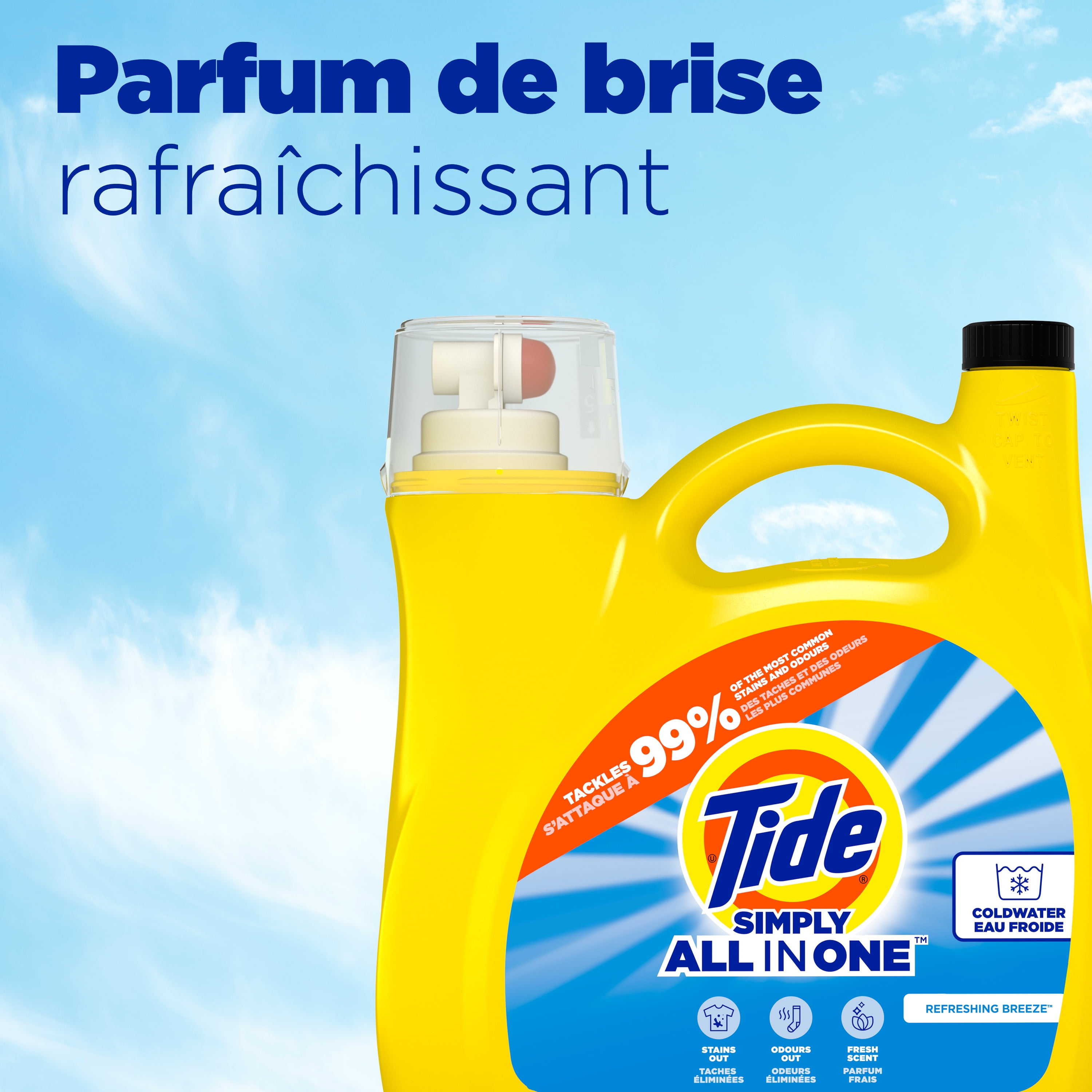 Détergent à lessive liquide Tide Simply Tout-en-un, parfum Brise rafraîchissante, 107 brassées, 4,16 L TIDE TD SM LQ CHE RB107BR