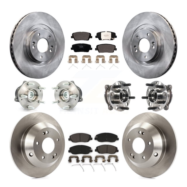 Transit Auto Front Rear Hub Bearings Assembly Disc Brake Rotors and Ceramic Pads Kit (10Pc) for Car Hyundai Santa Fe XL FWD - Left Right Side (Driver Passenger) KBB-115404