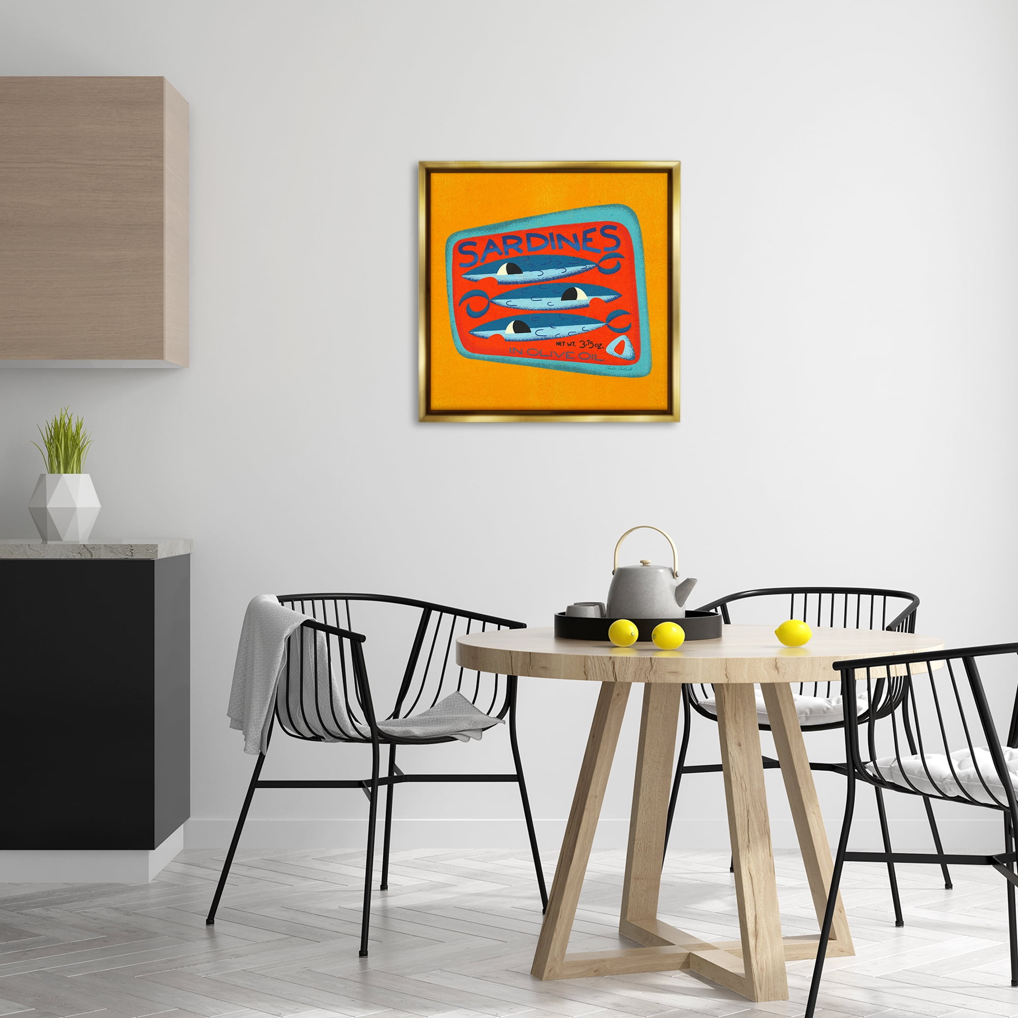 Stupell Industries Bright Hued Sardine Can Food & Beverage Painting Gold Floater Framed Canvas Art Print Wall Art, 25 x 25