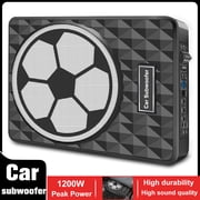 1200W 10" Word Cup Ultra-Thin Powered Car Subwoofer with Built-in Amplifier, Under-Seat Subwoofer, LPF/Gain/Bass Boost, LED Ambient Lights, Remote Bass Knob, Distortion-Free Deep Bass