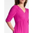 thumbnail image 4 of Time and Tru Women's Cotton Tiered Midi Dress with Elbow Length Sleeves, Sizes XS-XXXL, 4 of 5
