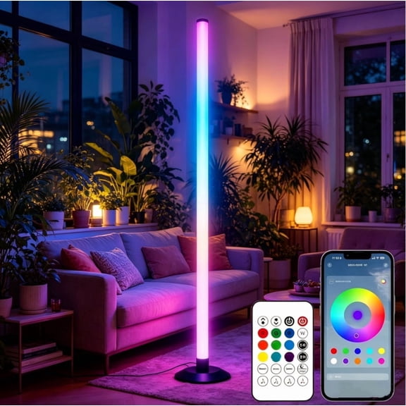 ICRGB Corner Floor Lamp, Smart LED Floor Lamps with App & Remote Control, Music Sync, 16 Million Colors, Auto Timer, Modern Ambient Standing Light for Gaming Room, Living Room, Bedroom