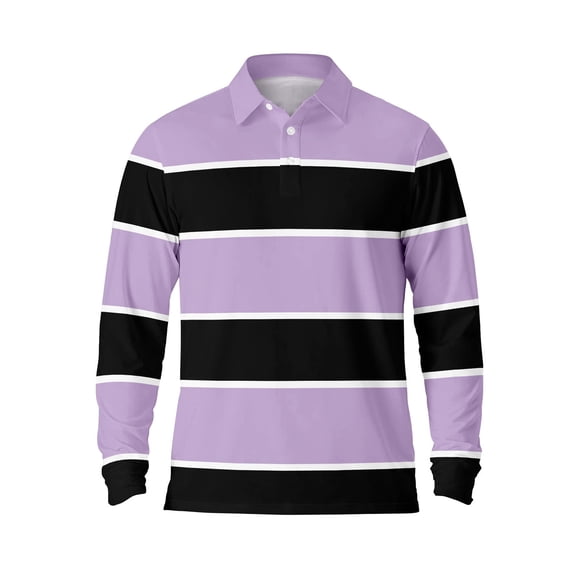 Men's Polo Shirts Long Sleeve Striped Collared Golf Shirts Purple L