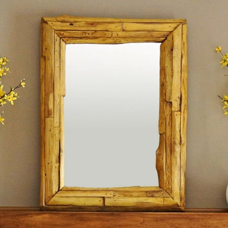 HAUSSMANN Mirror Natural Edge Farmed Teak Wood Rectangle 22 x 35 inch Livos Oak Oil (Best Oil For Teak Furniture)