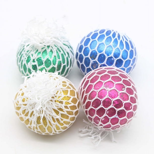 Bola antiestrés de 4 piezas, bola antiestrés de malla para niños, bola de descompresión, bola de limo, bola para apretar, bola de malla blanda, juguete antiestrés con bola blanda, para niños y adultos