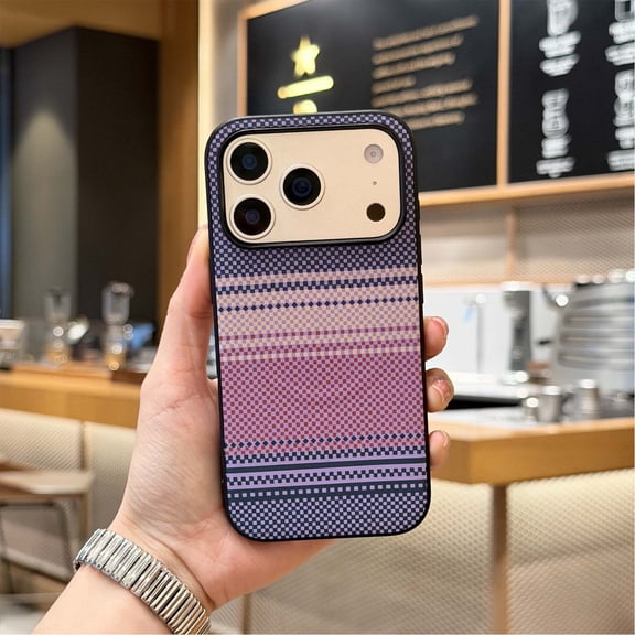 Magnetic For iPhone 16 Pro Phone Case,Gradient Fiber Pattern Back Design,Compatible with Mag-Safe,Slim Thin Anti-Scratch Protection,Shockproof Anti-fall Rugged Phone Case,Purple
