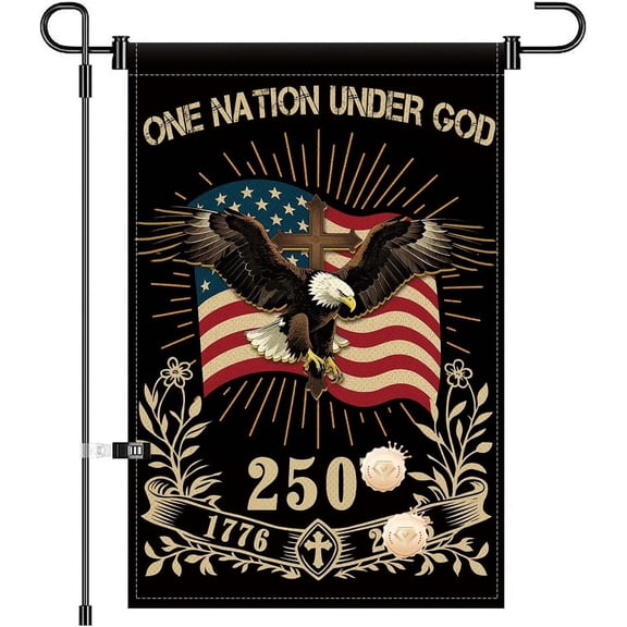 12X18INCH 250th Anniversary USA 1776-2026,Eagle Cross Design One Nation Under God Garden Flag Patriotic Signs Hanging Decor Outdoor Yard Decor (L)