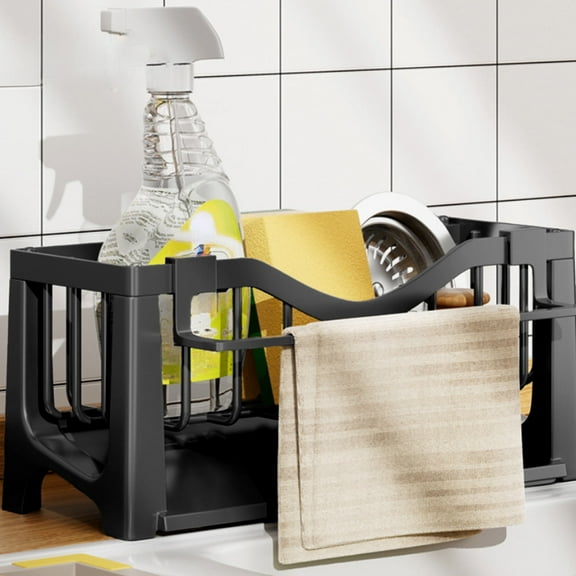 Bxaolu Sponge Holder for Kitchen Caddy Sink Organizer, Multifunctional Dish Soap Sponge Caddy for Kitchen Sink Counter with Brush Holder & Drain Tray - Storage Kitchen & Home Accessories