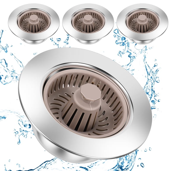 3 in 1 Pop up Kitchen Sink Drain Strainer Scratch-Proof ABS Sink Stopper Filter for US Standard 3-1/2 Inch Kitchen Sink Drains (4 Pack)