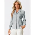 thumbnail image 2 of DARING DIVA Women's Flat Collar Button Down Office Satin Shirt M Light Gray, 2 of 6