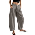 thumbnail image 5 of Xdegoge Womens Wide Leg Lounge Pants Casual Loose Fit Pleated Trousers with Pockets High Waisted Elastic Flowy Beach Yoga Pants for Summer Vacation, 5 of 7
