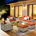 thumbnail image 5 of Vcatnet 8 Pieces Outdoor Patio Furniture Sectional Sofa PE Rattan Wicker Conversation Set with Solar Powered Coffee Table for Porch, Backyard, Orange Red, 5 of 9