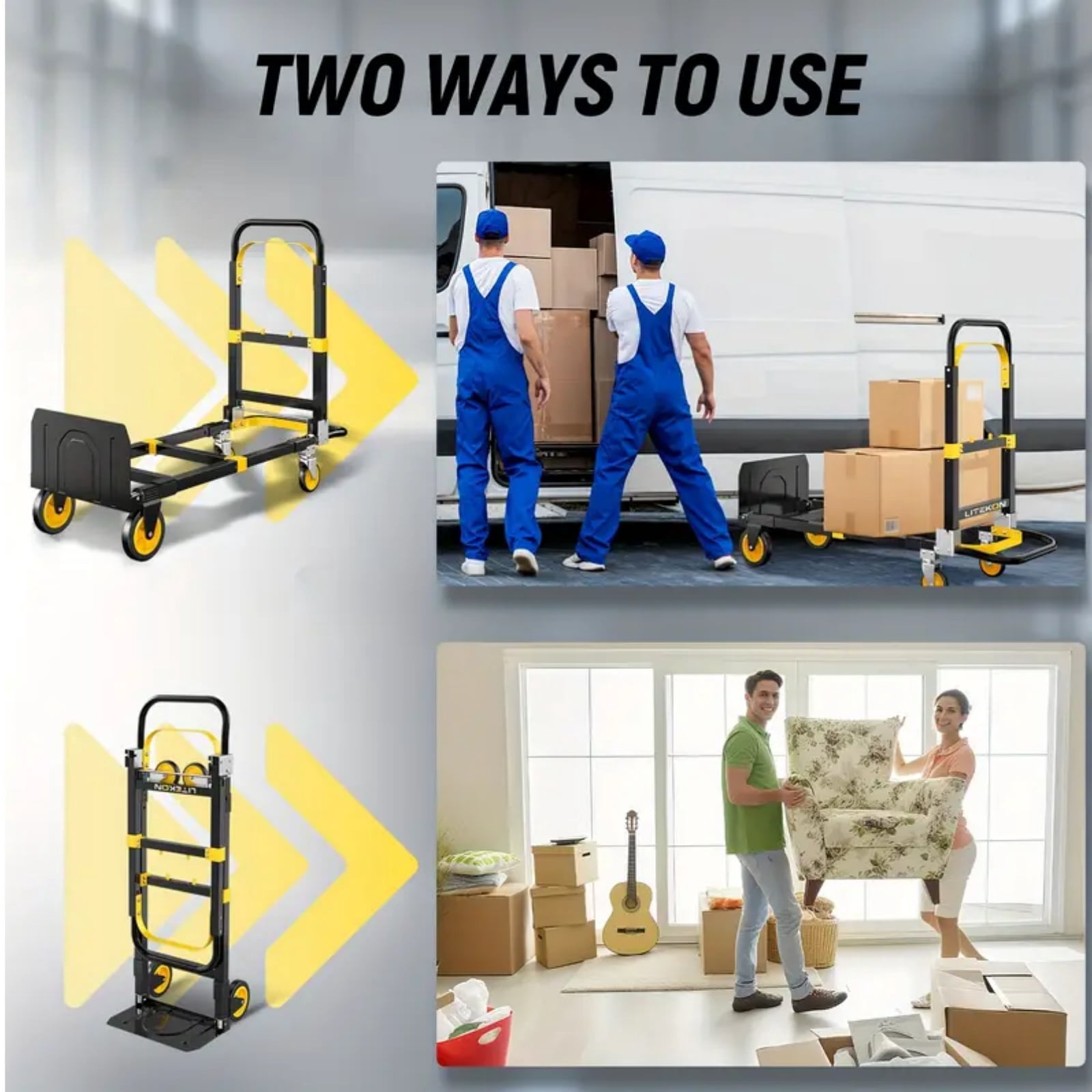 Dkenicor 2 in 1 Foldable Heavy Duty Hand Truck with Retractable Handle and 4 Rubber Wheels,Industrial Convertible Dolly Cart for Moving,Travel,Office Use,6