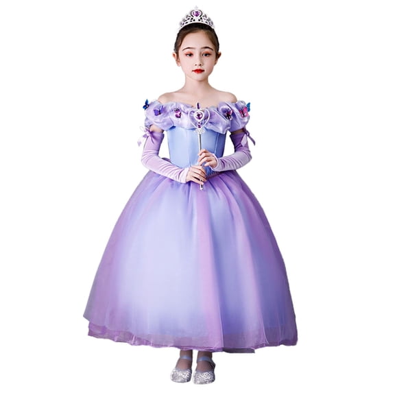 Princess Dress Costume Purple Princess Ball Gown Halloween Party Dress up for 3-12Y