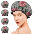 thumbnail image 7 of Shower Caps,Pioneer Flower Floral Print Pattern Waterproof Shower Cap for Women 4 Pieces,Double Reusable Hair Cover for Shower PEVA Elastic Stretch Hem, 7 of 7