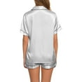 thumbnail image 4 of Your-Sty Womens Silk Satin Pajama Sets Short Sleeve Button Down Sleepwear Cozy Loungewear 2 Piece Pjs Shorts Set S and 3XL, 4 of 6