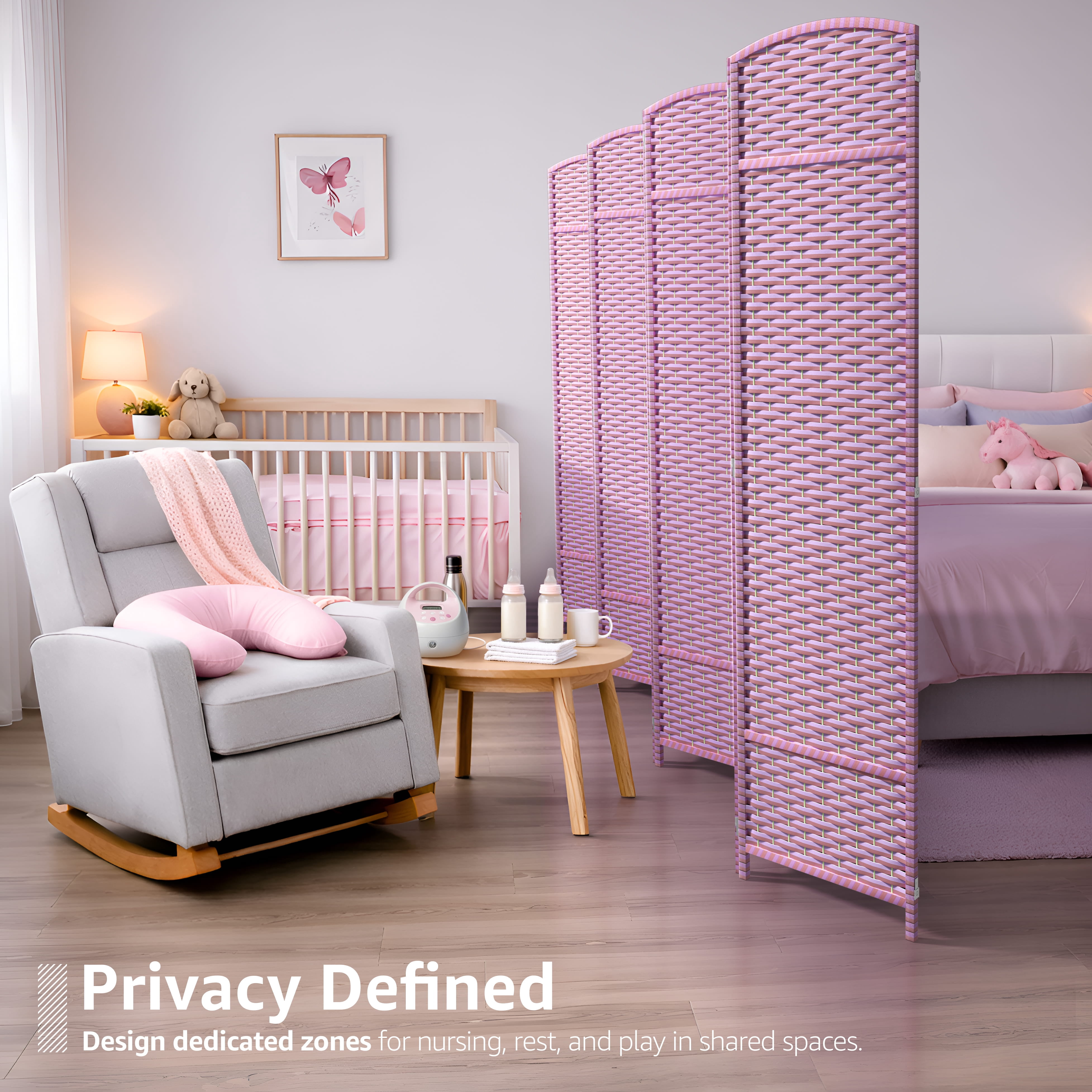 Sorbus 8-Panel Extra-Wide Folding Room Divider Privacy Screen, Hand-Woven Purple Mesh