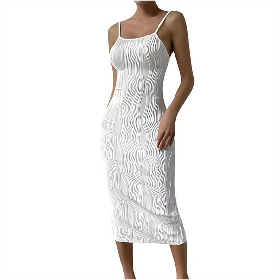 Lmnyox Women's Summer Bodycon Midi Dress Casual Sleeveless Square Neck Dress Vacation Long Dresses