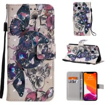 Allytech Case for iPhone 13 Mini (5.4") 2021, PU Leather and TPU Hybrid Drop Proof Flip Phone Case with Hand Strap Card Slots/Cash Holder Adjustable Stand Case for iPhone 13 Mini 2021, Black Butterfly